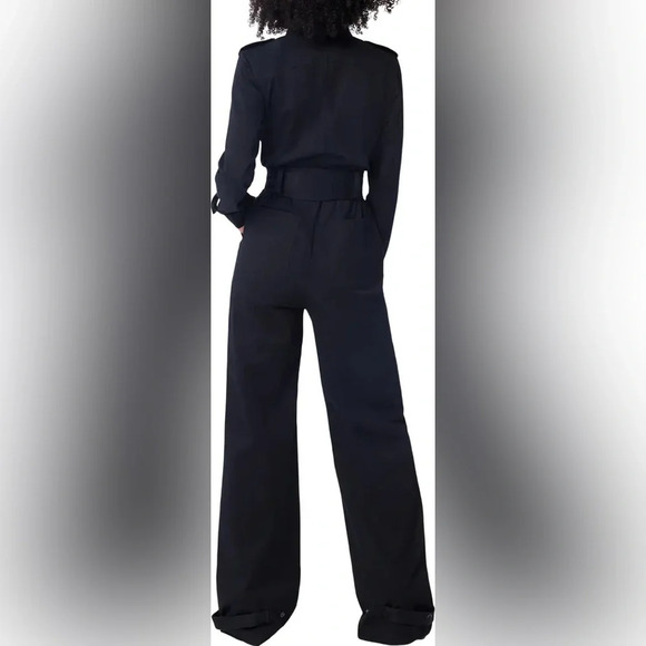 NWT LITA by Ciara Long Sleeve Wide Leg Stretch Cotton Trench Jumpsuit Size Small - Picture 2 of 13